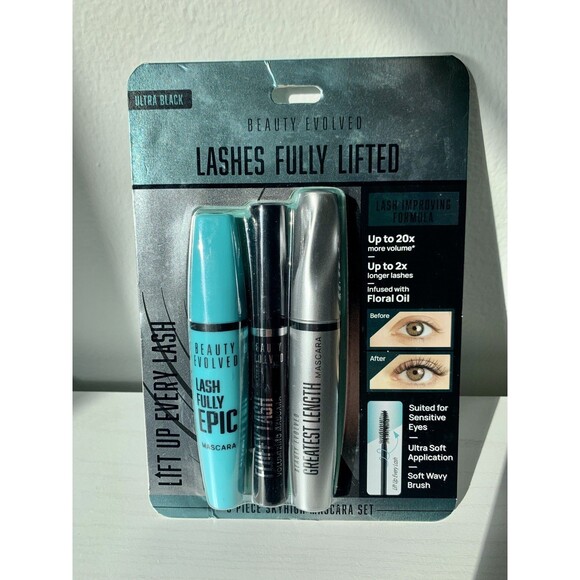 Beauty Evolved Lashes Fully Lifted 3pc Mascara set Lengthening NEW Ultra Black - Picture 2 of 7